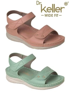 DR KELLER WOMENS WIDE E FIT LOW WEDGE SANDALS LADIES SUMMER DRESS SHOES SIZE - Picture 1 of 5