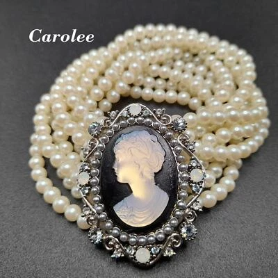 Carolee Cameo Faux Pearl Bracelet, Magnetic Clasp, Glass Cameo Rhinestones - Image 1 of 4