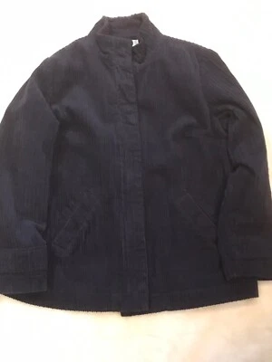 Jaqueta de veludo retrô vintage feminina média pequena azul marinho forrada bolsos com zíper - Imagem 1 de 4