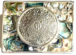 VINTAGE MEXICO SILVER 97 ABALONE MOTHER OF PEARL WOOD LINED JEWELRY TRINKET BOX - Picture 1 of 10