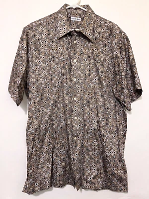 Bullock & Jones Mens XL Matte Gold Geometric Button-Down Short Sleeve Shirt - Image 1 of 4