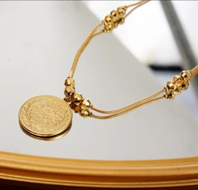 Round Ottoman Totem Pendant Necklace 18kt Gold Plated Turkish Coin Pendant Lira - Image 1 of 2