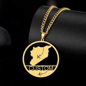 Individueller Name Länderkarte Halsketten Edelstahl personalisiert Flugzeug Schmuck - Bild 1 von 27