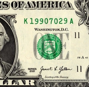 July 29 1990 Birthday note Fancy Serial Number One Dollar Bill - Picture 1 of 11
