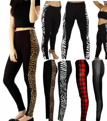 Women Ladies Side Panel Leopard Print Stretchy Leggings Trouser Pant UK 8-14 - Image 1 of 4