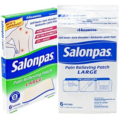 Paquete de 6 parches para aliviar el dolor Salonpas grandes 5,67 X 3,62 6 parches 36 en total Foto 1 de 4