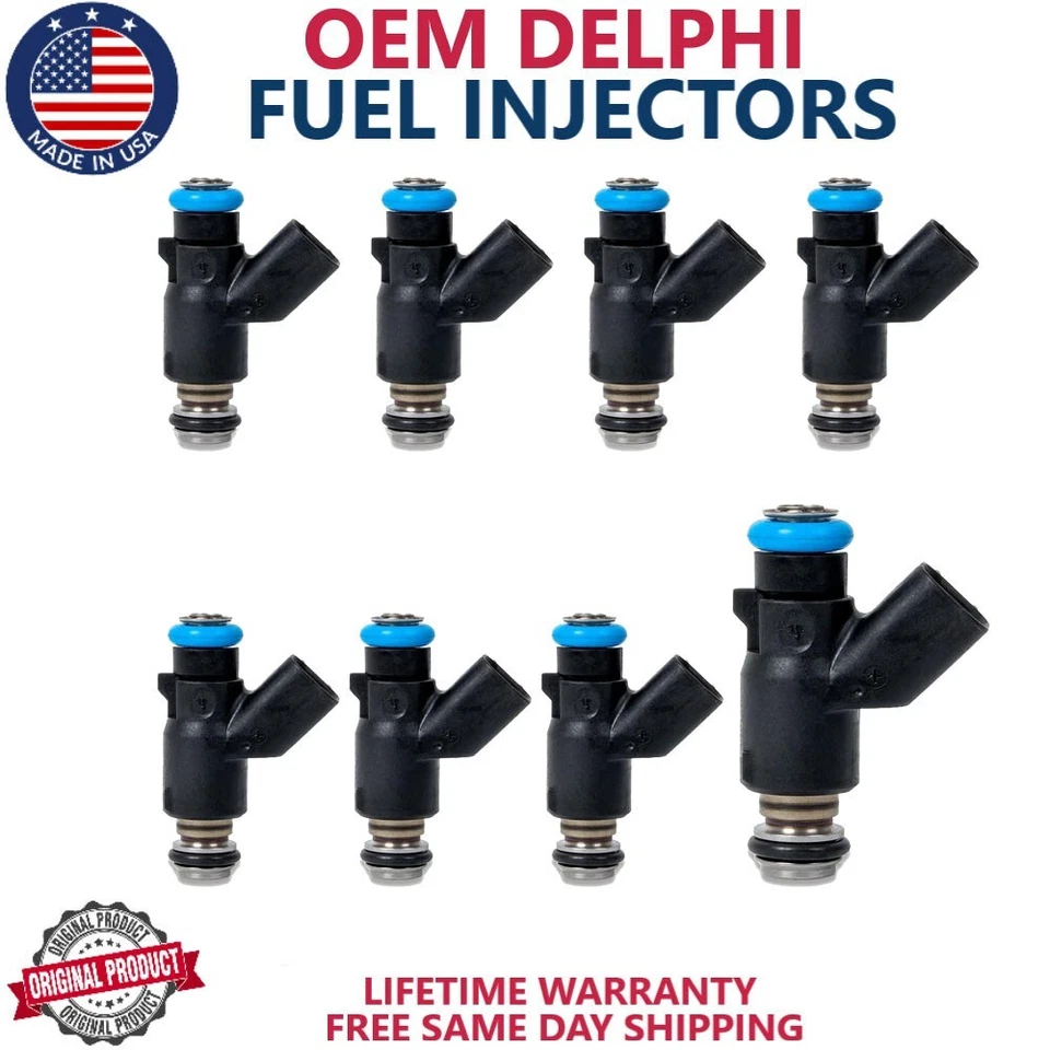 8x OEM Delphi Fuel Injectors Fits For 2010-2017 Chevrolet Express 2500 4.8L V8 - Image 1 of 4