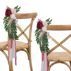 6PCS Wedding Artificial Aisle Pew Flowers Chair Decorations Silk Rose Wedding... - Picture 1 of 7