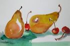 Pears Cherries Fruit Still Life 6X9 Watercolor Paintings Art Delilah