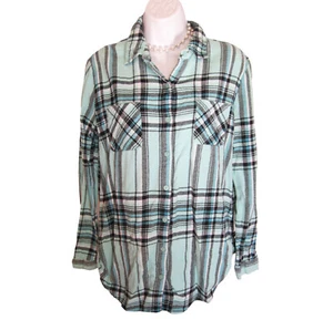 Camisa de Franela a Cuadros Blusa Pequeña Algodón Talla L 11 13 Juniors NOBO Verde Menta Negra - Imagen 1 de 7