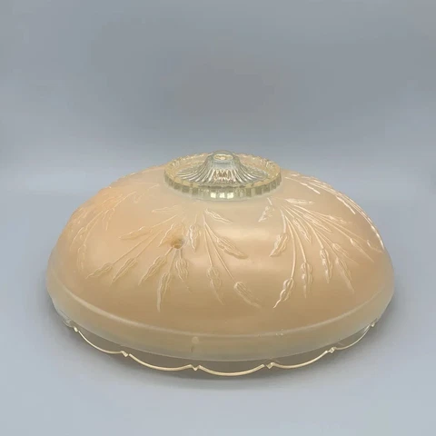 Vintage Art Deco Peachy/Pink Frosted Glass 3 Hole Scalloped Embossed Light Shade Cover