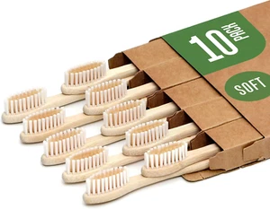 Cepillos Dientes Bambu Biodegradables 10 Pack Cerdas Suaves Sin BPA Ecologicos - Picture 1 of 12