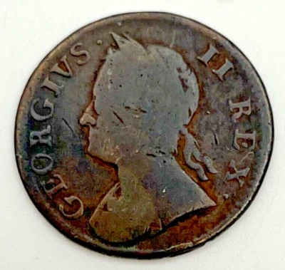 1754 Great Britain 1 Farthing KM#581 Copper Coin George II Older Bust Britannia - Image 1 of 2