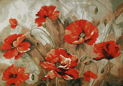 WALL JACQUARD WOVEN TAPESTRY Poppy Floral Impressions EUROPEAN DECOR PICTURE - Image 1 of 2