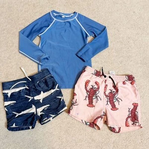 Tea Collection boys toddler 4T swim trunks rash guards bundle shark lobster - Picture 1 of 14