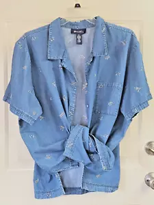 Vintage Denim & Co Hemd Damen 3XL Boho weiß Blumen bestickt Jeans Shacket - Bild 1 von 9