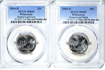 20th Anniversary WI Extra Leaf Low & High Quarters PCGS MS65 - Image 1 of 4
