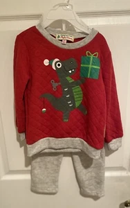Boys Dinosaur Christmas 2 Piece Sweat Suit Outfit 3T, Toddler Christmas Outfit - Picture 1 of 10