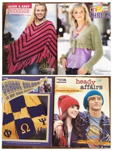 Crochet Knitting Sewing Books Hat Poncho Sweater Fleece Leisure Arts Lot of 4 - Picture 1 of 5