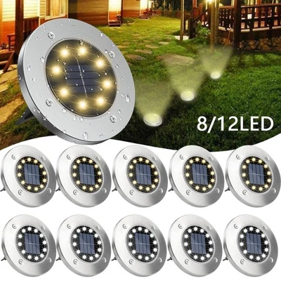 8/12LED Solarleuchte Bodenstrahler Solarlampe Bodeneinbau Außen Gartenstrahler - Bild 1 von 4