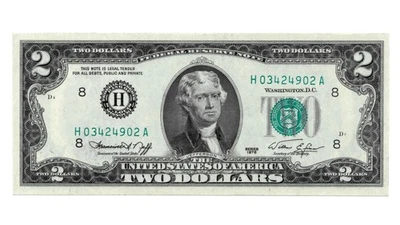 1976 $2 Federal Reserve Note St. Louis (H) - Bicentennial Design - Sharp Corners - Image 1 of 4