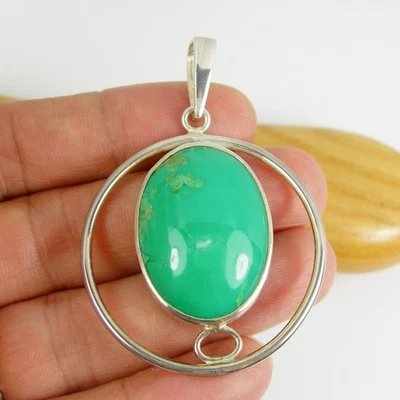 29x21mm Oval Natural Chrysoprase Pendant & Belcher Chain 925 Sterling Silver - image 1 of 4
