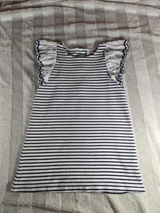 Janie and Jack Classic Blue White Striped Eyelet Sleeve Ponte Knit Dress Girls 6 - Picture 1 of 11
