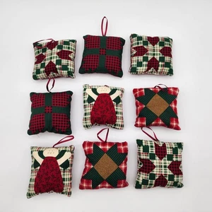 Vintage Handmade Patchwork Christmas Ornament Set of 9 Angel Star Plaid 3x3" - Picture 1 of 6