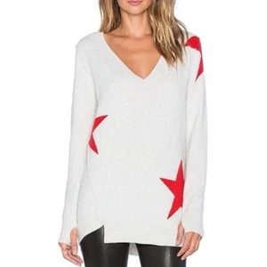 Pam & Gela Star Print Sweater Women’s Size Small Gray Red Wool Alpaca - Picture 1 of 6