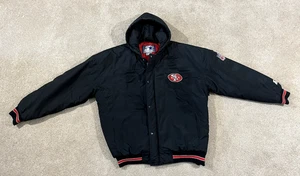 Vtg 1990’s NFL SAN FRANCISCO 49ERS STARTER JACKET Black Hooded Men's XL READ - Picture 1 of 14