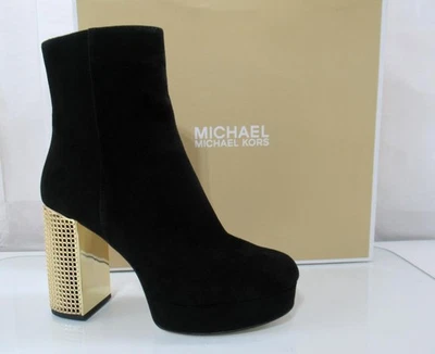 Botín Michael Kors Maxine Tacón Bloque Plataforma Cremallera Gamuza Negro Talla 8.5 Foto 1 de 4