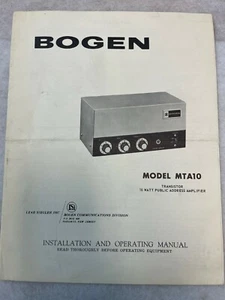 Vintage Rare Bogen Model MTA10 PA Amplifier Installation & Operating Manual - Picture 1 of 2