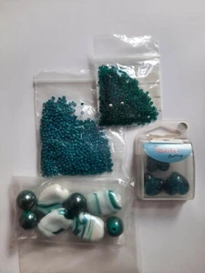Job Lot Jewellery Making Glass Plastic Seed Beads Teal Turquoise Round Metallic - Picture 1 of 5