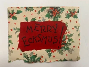 VTG Greeting Card Merry Christmas Ecksmus Comical Fold Out Holly Berries Die Cut - Picture 1 of 5
