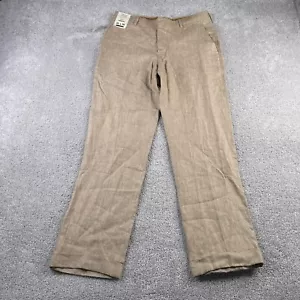Baird McNutt Pants Mens 32x30 Tan Murano Linen Zac Classic Cuffed Trouser NEW - Picture 1 of 13