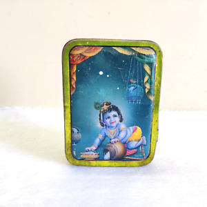 Vintage Baby Lord Krishna Graphics Jain Sweets Advertising Tin Decorative TB1566