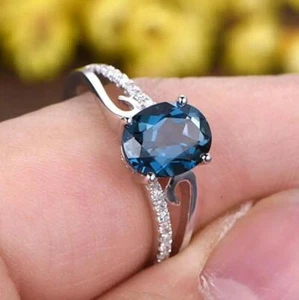 Sterling Silver Rings Blue Oval Zircon Women Fashion Jewelry Ring Size 6-10 - Picture 1 of 12