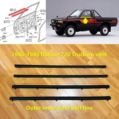 Door belt line weatherstrip rubber seal long for Nissan Datsun Truck 720 no vent - Image 1 of 4