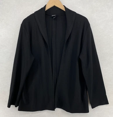 EILEEN FISHER Top M Viscose Wool Jersey Cardigan Shawl Open Front Black USA - Image 1 of 4
