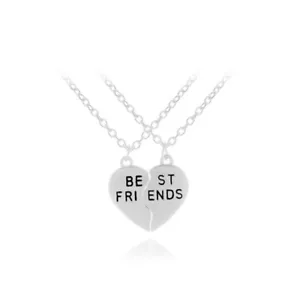Silver Broken Heart Best Friend Rhinestone 2 Pieces Friendship Necklace Gift - Picture 1 of 2
