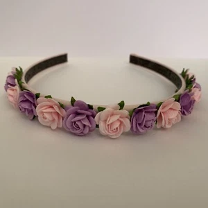Diadema Corona Rosa Púrpura Pastel Rosa Flor Niña Cabello Accesorio Boda Floral - Imagen 1 de 2
