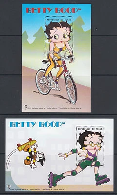 Chad Sc 856-858 MNH. 2000 Betty Boop, cplt set of 3 sheets, VF. Bicycle, skating - Image 1 of 2