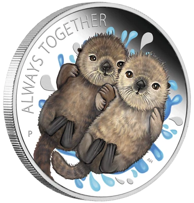 Tuvalu 2020 Always Together Otter Couple Half Dollar Silver Coin Proof  - Image 1 of 4