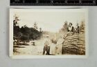 Vintage Snapshot Americana Photograph Family Poses by Huge Logs Wood Logging  