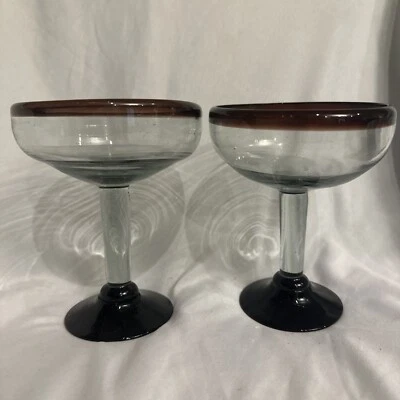 Hand Blown Glass – Set of 2 Hand Blown Margarita Glasses READ - Image 1 of 4