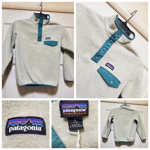 Patagonia Sweater Boys Small 7 8 Oatmeal Green Snap T Fleece Pullover Cozy Warm - Picture 1 of 19