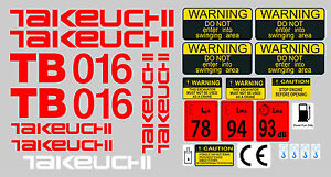 Takeuchi TB016 Mini Aufkleber Bagger Komplettset mit Sicherheit Warnzeichen