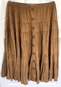 Woman Within Maxi Skirt Size L Brown Buttons Elastic Waist Stretch Y2K Hippie - Picture 1 of 12
