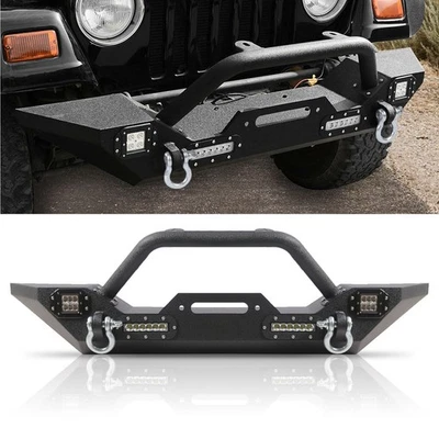 Parachoques delantero compatible con Jeep Wrangler TJ YJ 1987-2006, placa de cabrestante incorporada anillos en D Foto 1 de 4