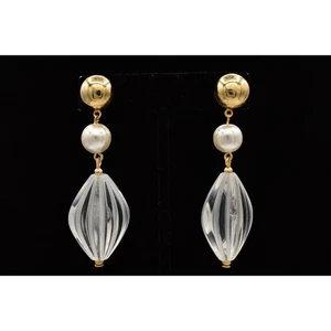 Vintage Ohrhänger klar Lucite Ohrhänger Perle goldfarben klobig NOS 1980er W1 - Bild 1 von 12